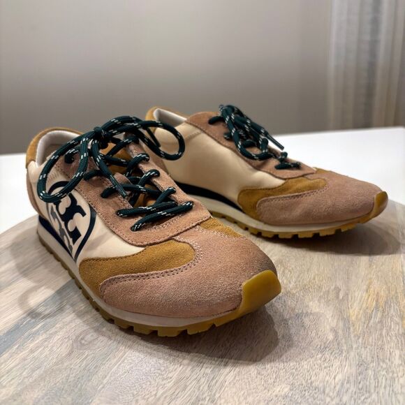 Tory Burch Annie Nylon Runner Sneakers in Nylon and Natural Suede US Size 7‎ M